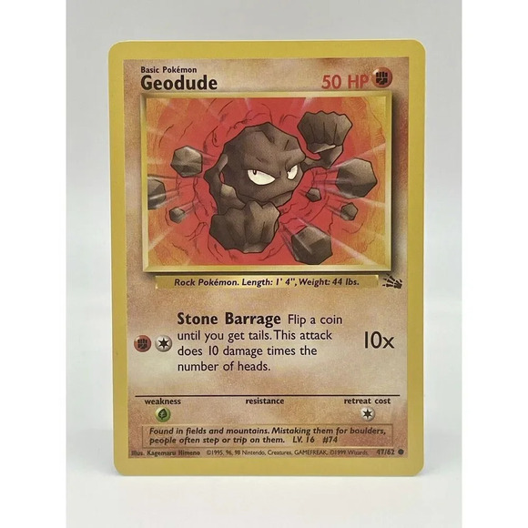 Geodude 47/62 Fossil Pokémon TCG Regular Common Non Halo 1999 Vintage‎ LP - Picture 1 of 6
